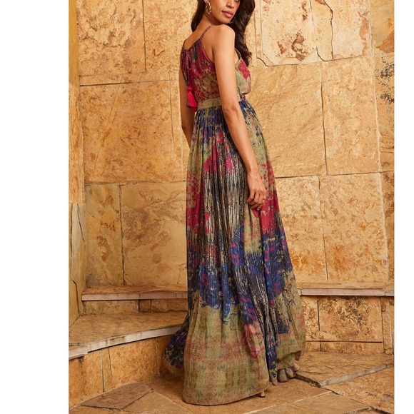 Anthropologie Bhanuni by Jyoti Abstracted Floral Maxi Dress M Sequin Details - Picture 3 of 10